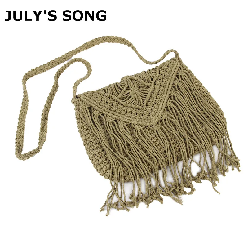 New Fashion Bohemian Tassel Beach Bag Women Crochet Fringed Crossbody Bag Ultralight Shoulder Bag Hollow Out