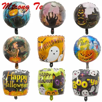 

10pcs 18inch Round Shape Halloween Foil Helium Balloons Pumpkin Skull Head Decor Supplies Globos Children's Mylar Latex Balloon