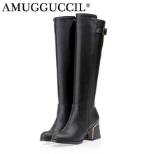 Г. Новинка, большой размер 34-54, черные, белые, абрикосовые, с пряжкой, на молнии, до колена, зима-осень, женские, женские ботинки, X1657