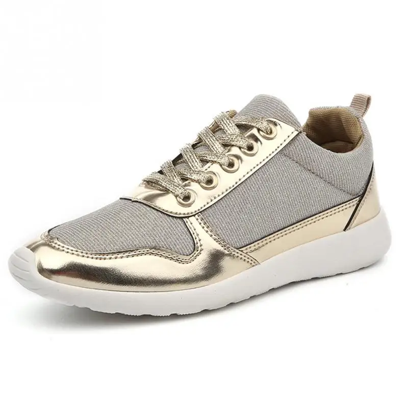 NEW Gold/Sliver/Black Women Shoes 2017 Lace Up Casual Shoes Woman Glitter Bling Flats Breathable Mesh Shoe Lady Size Plus 36-41