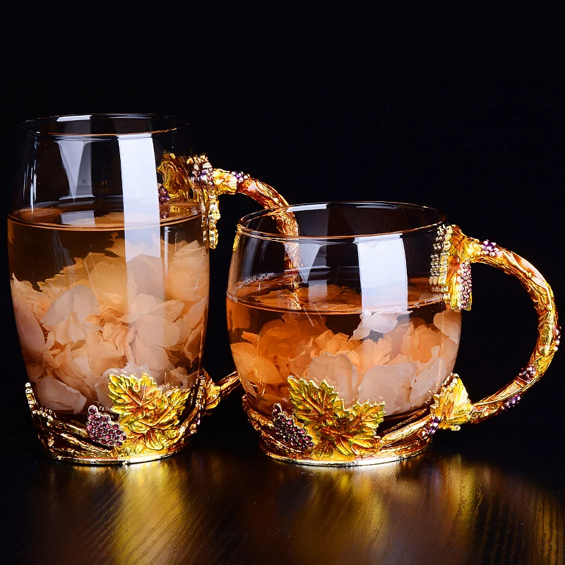cheap Creative Novelty Enamel Coffee Cup Mug Flower Tea Glass Cups for Hot and Cold Drinks Milk Alloy Handgrip Cups and Mugs