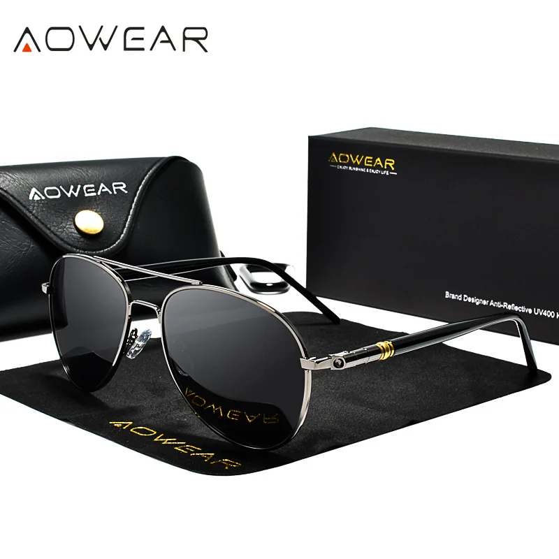 

AOWEAR Brand Designer Aviation Sunglasses Men Polarized Retro Pilot Glasses Man Classic Driver Glasses with Case oculos de sol