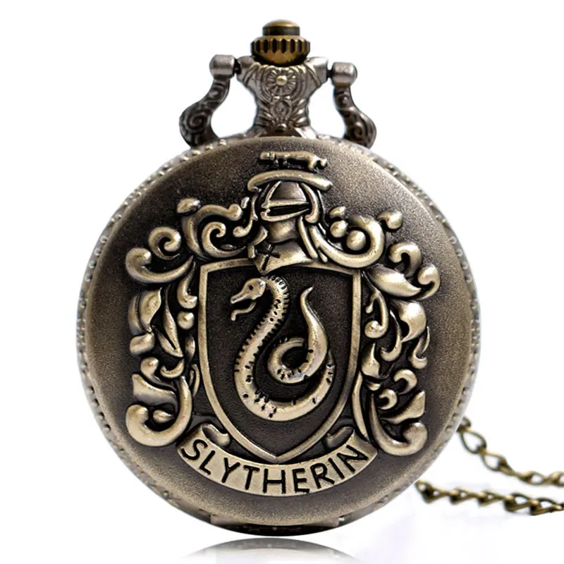 Exquisite Slytherin Design Bronze Pocket Quartz Clock Full Hunter Retro New Best Birthday Gifts Men Women reloj de bolsillo | Наручные