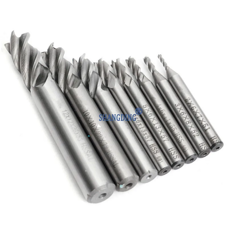 8Pcs/set 4 Flute End Mill HSS Straight Shank CNC Cutter Drill Bit Tool 2/3/4/5/6/8/10/12mm