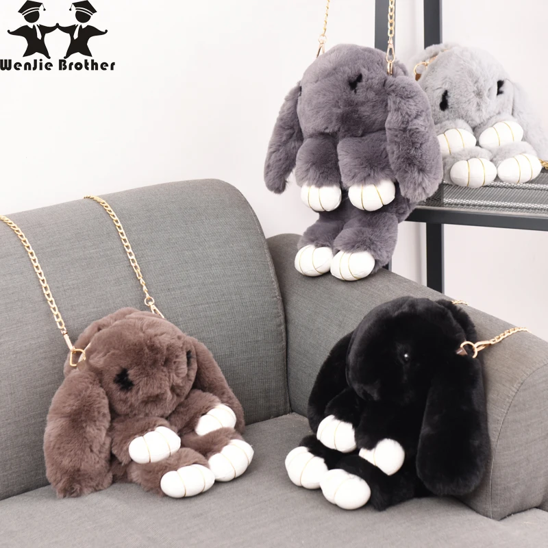 Rabbit soft artifical Fur kids Handbag children Shoulder Bags lady