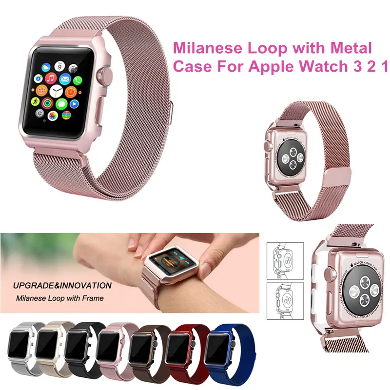 

Milanese Loop Band with Frame Case for Apple Watch 42MM 38MM Series 3 2 1 Link Bracelet Magnetic Adjustable Buckle for iWatch 3