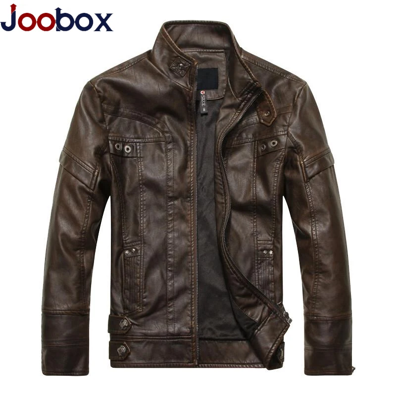 JOOBOX Autumn Winter Brand Leather Jacket Men New Motorcycle Leather ...
