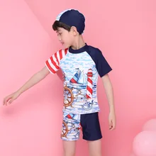 Новые детские купальники, летние купальные костюмы для мальчиков, защита от солнечных лучей на пляже, два предмета, купальные костюмы и шляпа