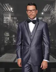 Новое поступление темно-синий мужчины свадебный костюм дешево куртка + брюки + галстук + жилет мужские смокинги подходит лучший костюмы