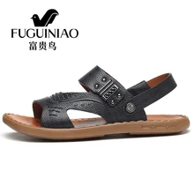 Fuguiniao новые модные летние пляжные открытые мужские сандалии из натуральной кожи Для мужчин сандалии Брендовые мужские летние туфли дышащая обувь