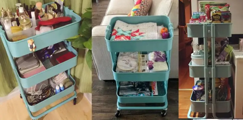 Carts. Multilayer metal receive a shelf in the kitchen.