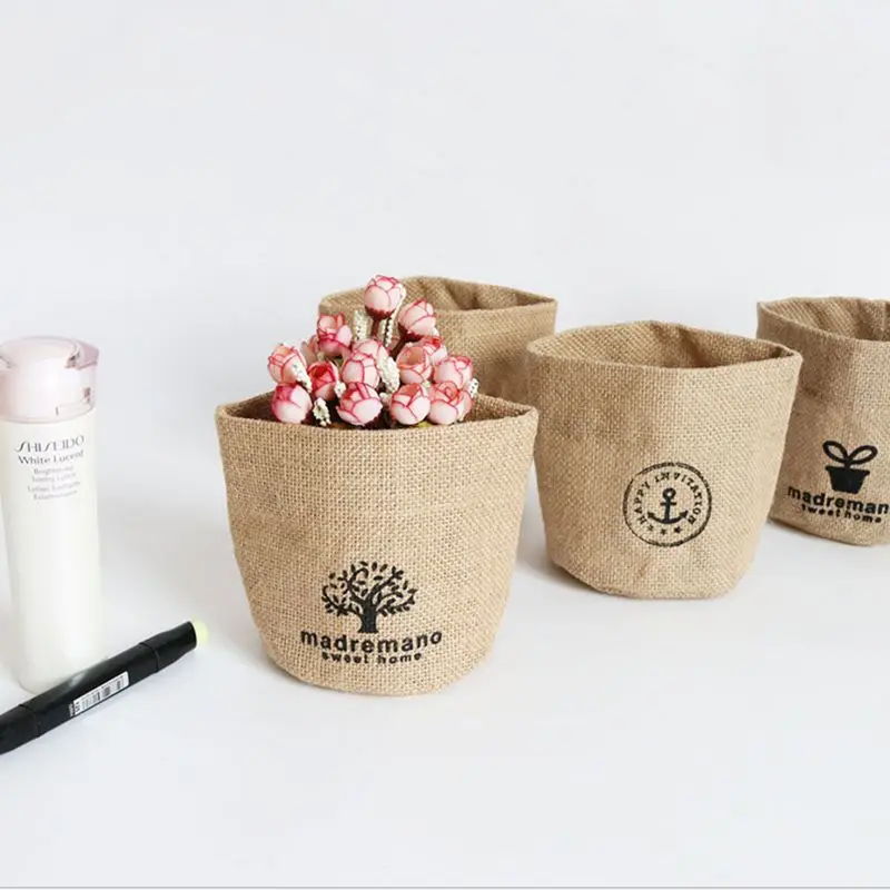  Small Sack jute Linen Sundries basket mini Cosmetic storage bag Storage basket Home Decor 12x12cm S
