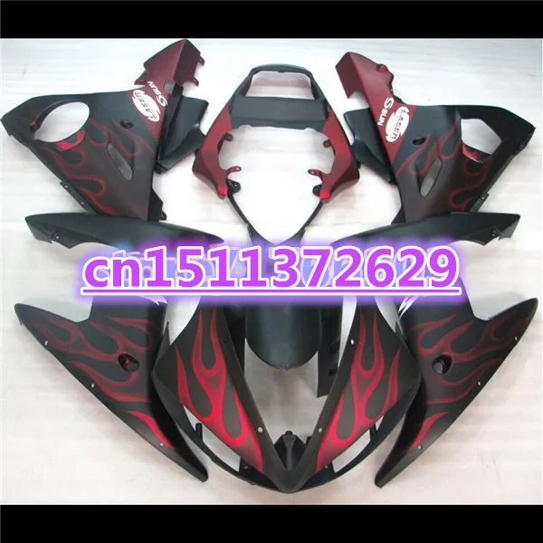 Бо красное пламя в черном ABS обтекатель кузова для YZF R6 2003 2004 2005 YZF-R6 03 04 05 YZFR6 600 03-05