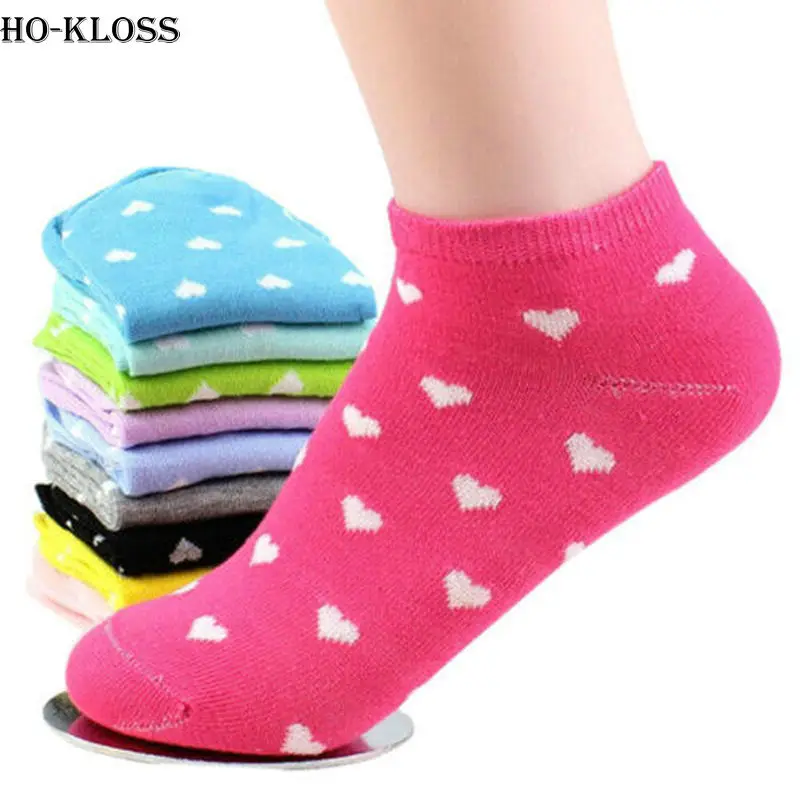 New 5 Pairspack Candy Color Low Cut Ankle Socks Women Casual Cute Heart Cotton Ankle Short 