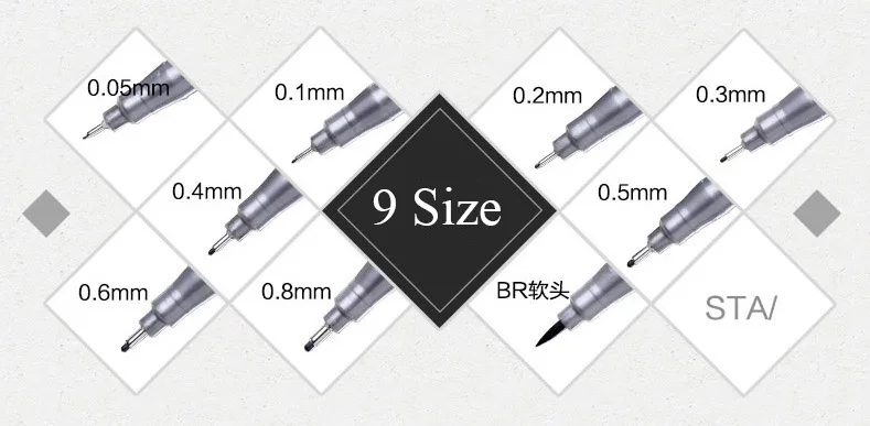 STA 9 шт./лот молния Liner пигмент микрон рисования маркером эскиз фломастеры товары для рукоделия Manga почерк кисть