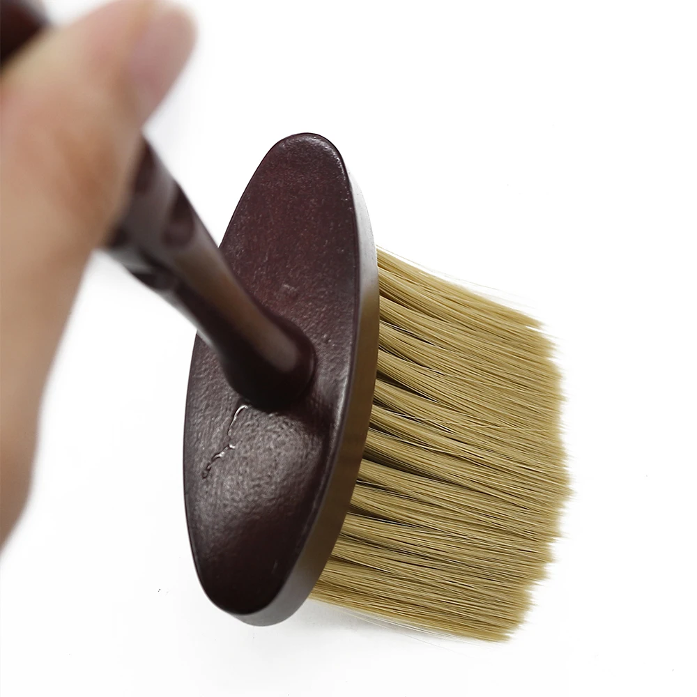 CestoMen Pro Hairdresser Neck Brush For Cleaning Long Wood Handle Barber Dust Brush Classic Design Wool 3