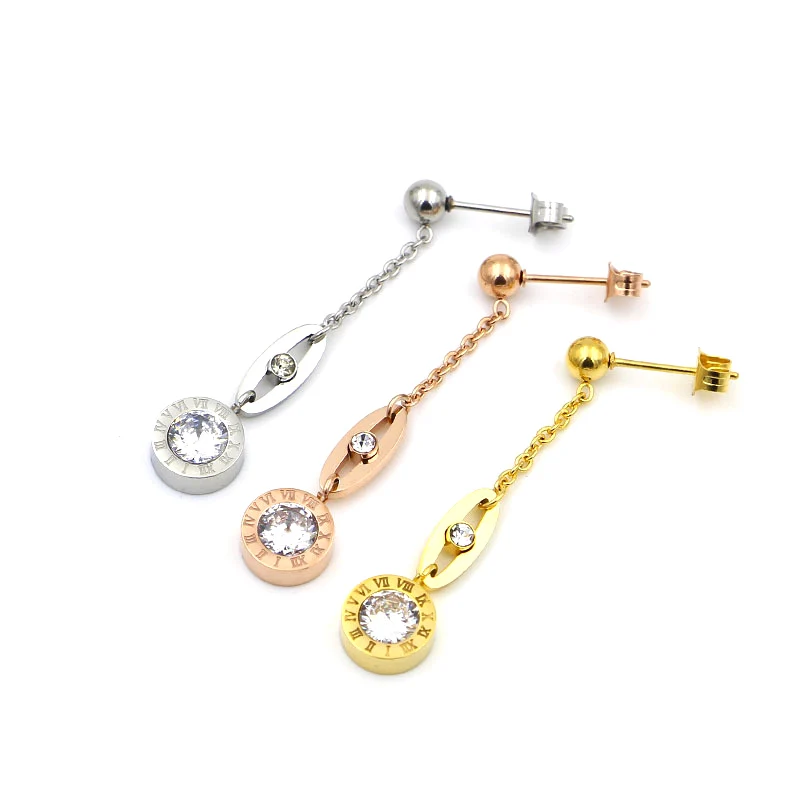 Fashion Women titanium stud earrings Big square zircon earrings High