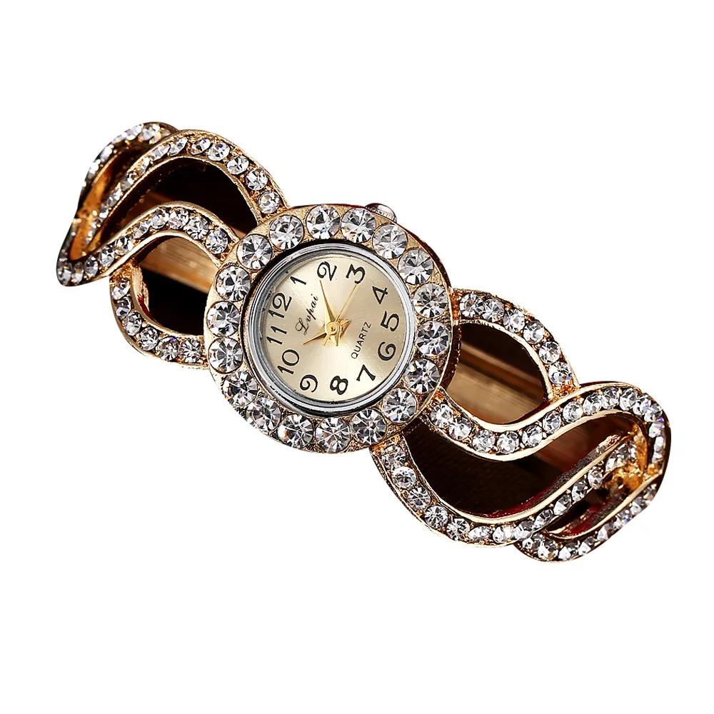 Лидер продаж роскошные женские часы-браслет relogios feminino модные женские часы со стразами - Цвет: Золотой