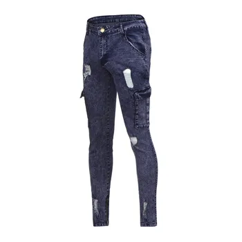 

Mens pants Stretch Denim Pant Distressed Ripped Freyed Slim Fit Pocket Jeans Trouser men pant casual cotton fitness fashionc0413