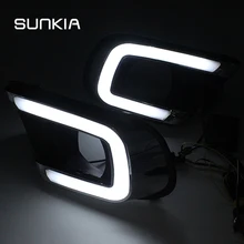 SUNKIA светодиодный автомобилей DRL дневного света с туман отверстие лампы поворотов Стиль реле для FIAT Freemont Dodge Journey 2014-2016