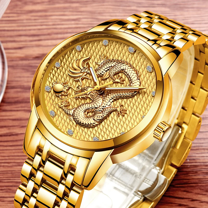 LIGE New Brand Watches Mens Fashion Sport Military Quartz Men Watch Stainless Steel Waterproof Gold