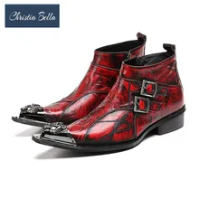 Зимняя обувь Кристиа Белла; модельные ботинки из натуральной кожи с острым носком и пряжкой; мужские ботильоны для свадебной вечеринки