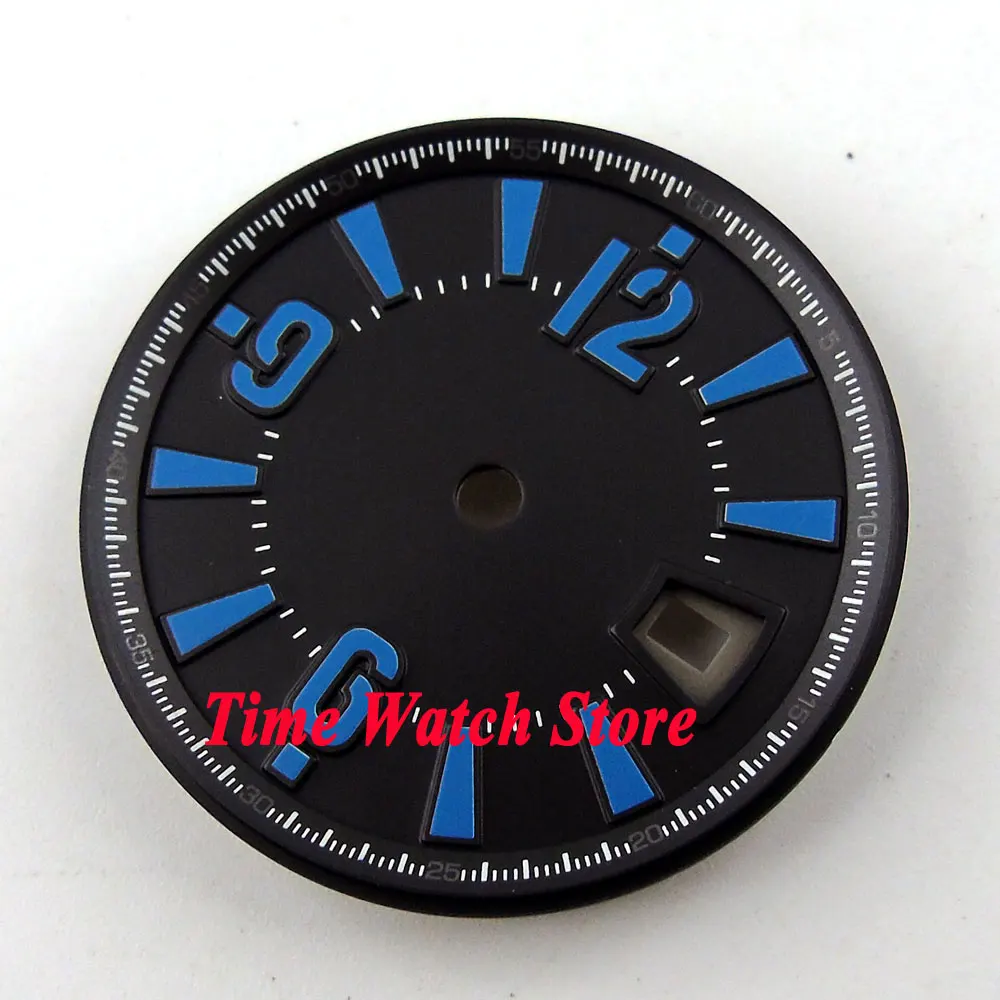 31,5 мм черный стерильные циферблаты синий знаки окошко даты часы циферблат для приблизительный срок поставки: 2836 Минчжу 2813 4813 движение D43