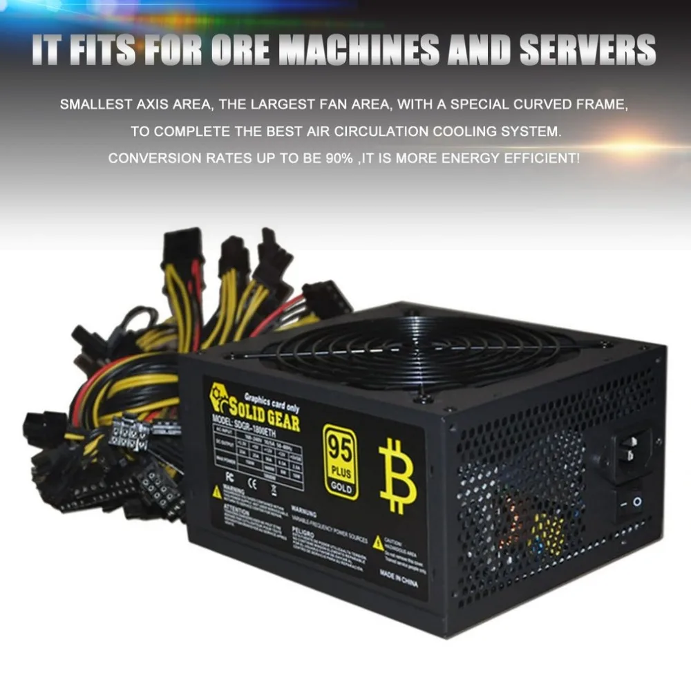 

1800W Max Gold Mining Machine Power Supply Gold Miner Server Power High Efficiency Support Up To 6 GPU free shipping