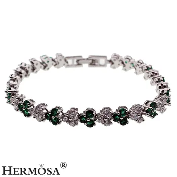 

Hermosa Jewelry Plum Blossom Shape Tennis Bracelet Silver Color Bracelets 7 inch QA27