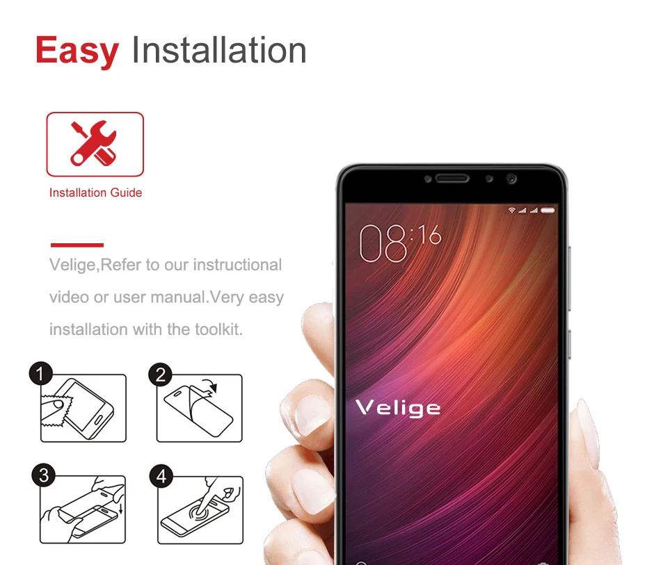 2 Pack Velige Tempered Glass Screen Protector For Xiaomi Redmi Pro RedmiPro Real 2.5D Full Cover 9H Toughened Glass Flim (2)