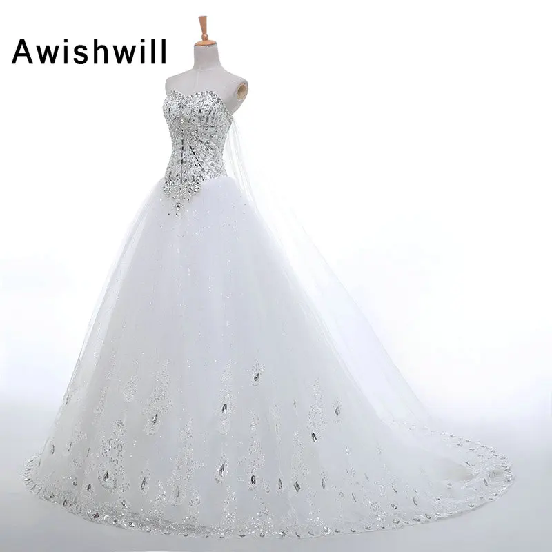 

Vestido de Noiva Real Photo Sweetheart Neck Lace-up Back Beads Rhinestones Chapel Train A Line Bridal Gowns Cheap Wedding Dress