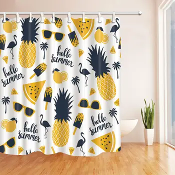 

Summer Pineapple Fruit Bathroom Shower Curtain Fabric w/12 Hooks