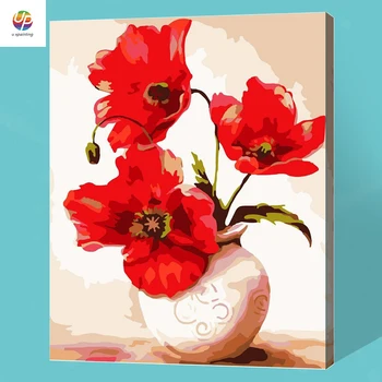 

Red Flower DIY Digital Painting By Numbers Kits Coloring By Numbers With Wooden Frame For Kids Unique Gift Wall Decor Deal Free