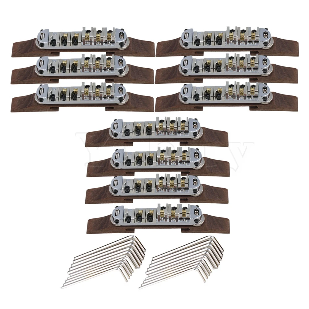 

Yibuy Jazz Guitar Parts Rosewood Bridge + Zinc Alloy Roller Saddles Silver Set of 10