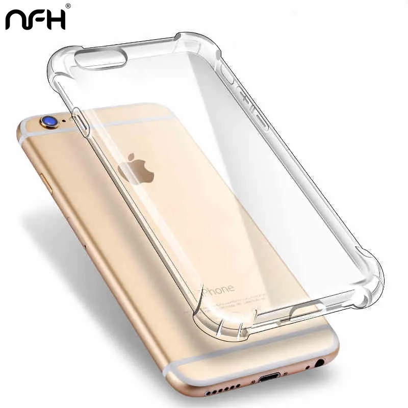 

NFH Silicone Case For iPhone 5s 6s 7 Plus Case Ultra Thin Transparent Silicon Anti Knock Back Cover For iPhone On 5s 6 s 7 Cover