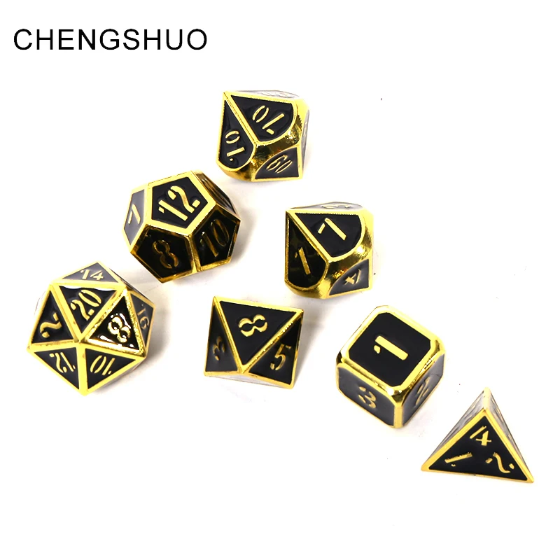 Chengshuo dnd многогранные dice rpg металлическая втулка дракон и подземелье настольная игра черный желтый границы цифровой цинковый сплав d20 10 6 12