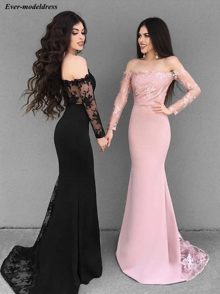 

Lace Bridesmaid Dresses Long 2019 Off Shoulder Long Sleeves Button Back Wedding Party Formal Junior Women Ladies Dresses