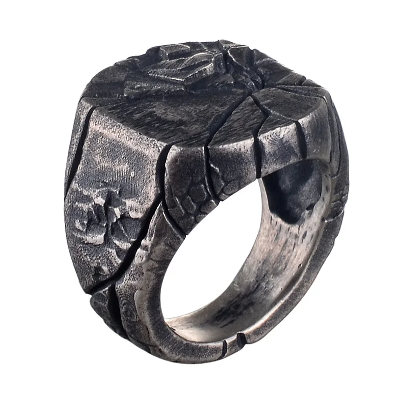 

Punk Rock Ring Men Vintage Silver Round Rings Creative Earthquake Crack Design Single Ring Camping Jewelry Men Accessories