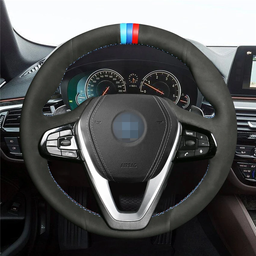

OLPAY Black Suede Red Blue Marker Car Steering Wheel Cover for BMW G30 530i 540i 520d 530e 2016-2018 G32 GT 630i 630d 2017