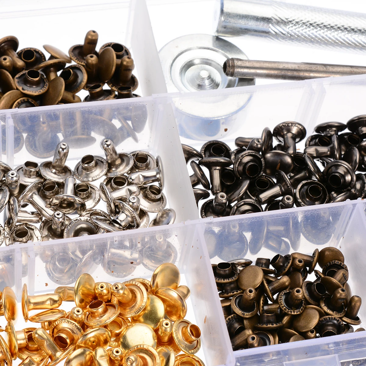 240 Sets Leather Craft Double Cap Repairing Rivets Tubular Snaps Fastener Button Press Metal Studs Fixing Tools Kit