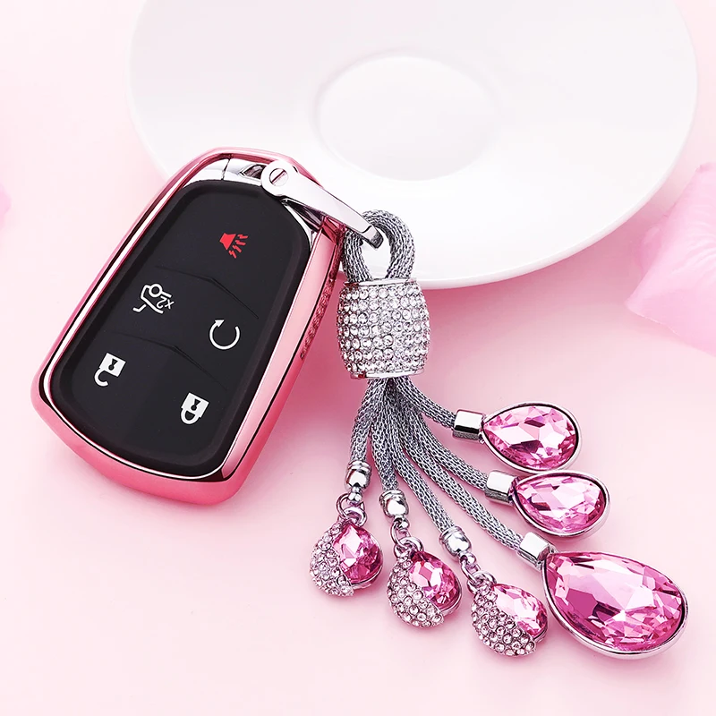 

GPFORTYSIX Crystal Tears of angels soft TPU Remote Car Key Case Cover fob shell For Cadillac SRX 2015 2016 ATS CTS CT6 XT5 XTS