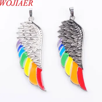 

WOJIAER Stainless Steel Angel Wing for Men Women Rainbow Enamel Beads Vintage European Fashion Charm Jewelry PBN375