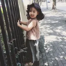 Г., детский костюм комплект из двух предметов, костюм для девочек хлопковый жилет+ свободные штаны Новая Стильная летняя одежда для маленьких девочек