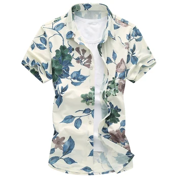 

Summer Men Shirt 2018 New Style Hawaiian Flower Print Man Breathable Shirts Slim Fit Shirt Casual Turn-down Collar Male Tops
