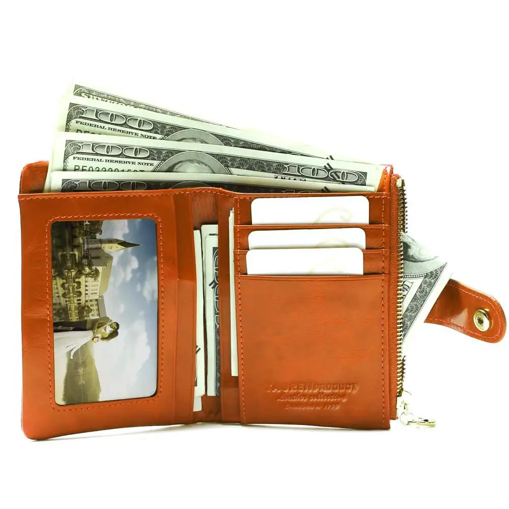 Koop 2020 Brand Design Hoge Kwaliteit Vrouwen Echt Lederen Vintage Portemonnee Koeienhuid Portemonnee Olie Waxen Portemonnees Ritsvak Portefeuilles