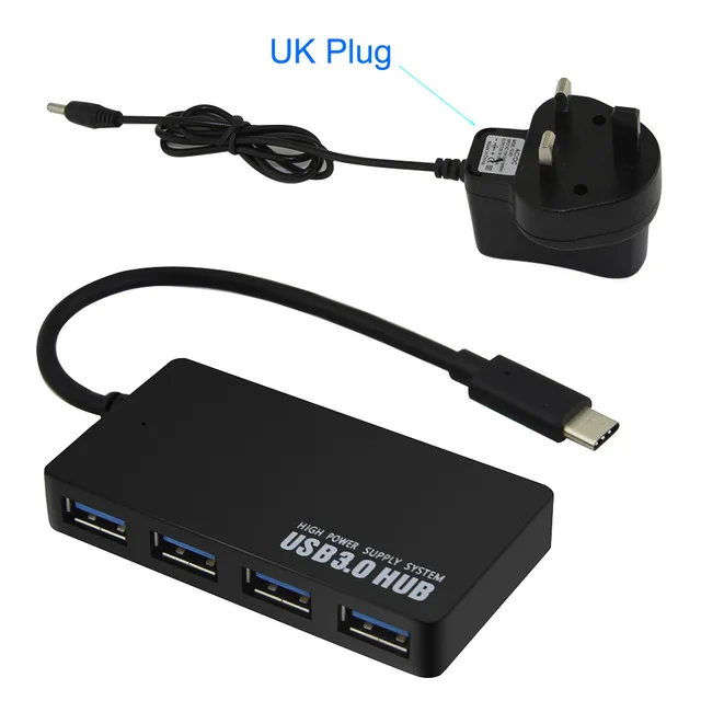 Горячая Распродажа USB-C концентратор 4 порта OTG USB 3,0 концентратор EU/AU/US/UK DC 5 в адаптер питания Тип C разветвитель для Macbook Xiaomi АКСЕССУАРЫ для ноутбуков