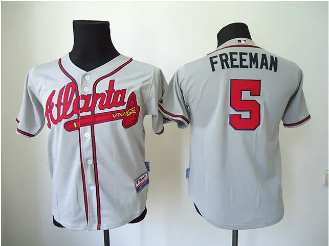 Kids Atlanta Braves 5 Freddie Freeman White Red Youth Baseball