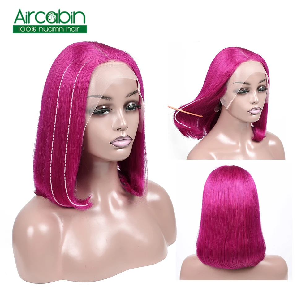 

Short Blunt Cut Bob Wig For Black Women Rose Red Wig Brazilian 13x4 NoRemy Short Straight Lace Front Wig Colored Human Hair Wigs