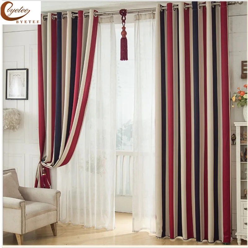 

[byetee] Mediterranean Red-blue vertical stripe Curtain For Children room Boy Girl room Living Room Bedroom pastoral curtain