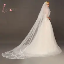 Свадебная вуаль цвета слоновой кости, белая Соборная длина 3 м, двухслойная свадебная вуаль с аппликацией по краям, свадебная вуаль с гребнем, свадебные аксессуары